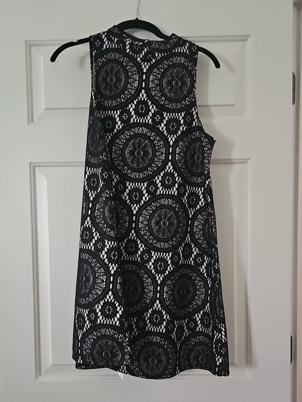 love, Fire Black Lace-Overlay Shift Dress with White Underlay